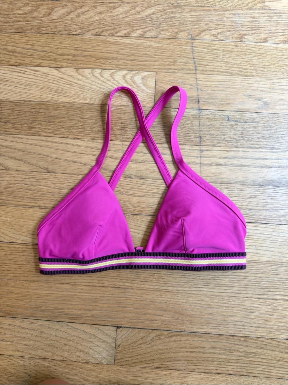 aerie Hot Pink Strappy Bikini Top with Contrast Band